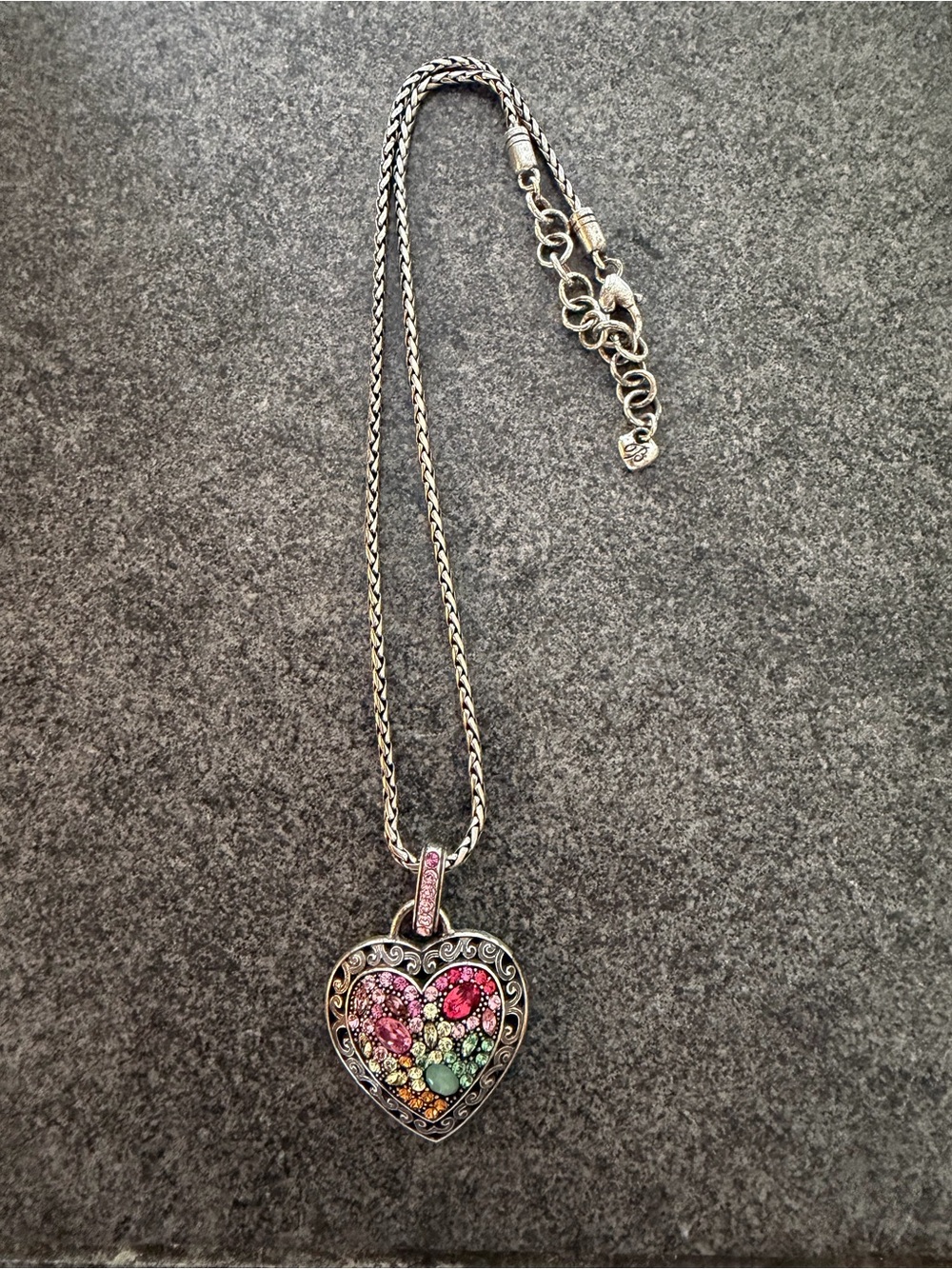 Brighton Retired Crystal Voyage Silver Heart Filigree Pendant Necklace - Picture 4 of 6